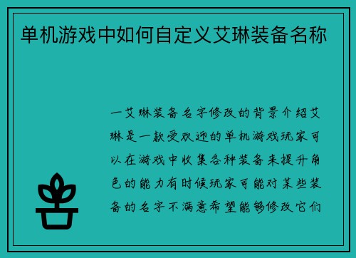 单机游戏中如何自定义艾琳装备名称